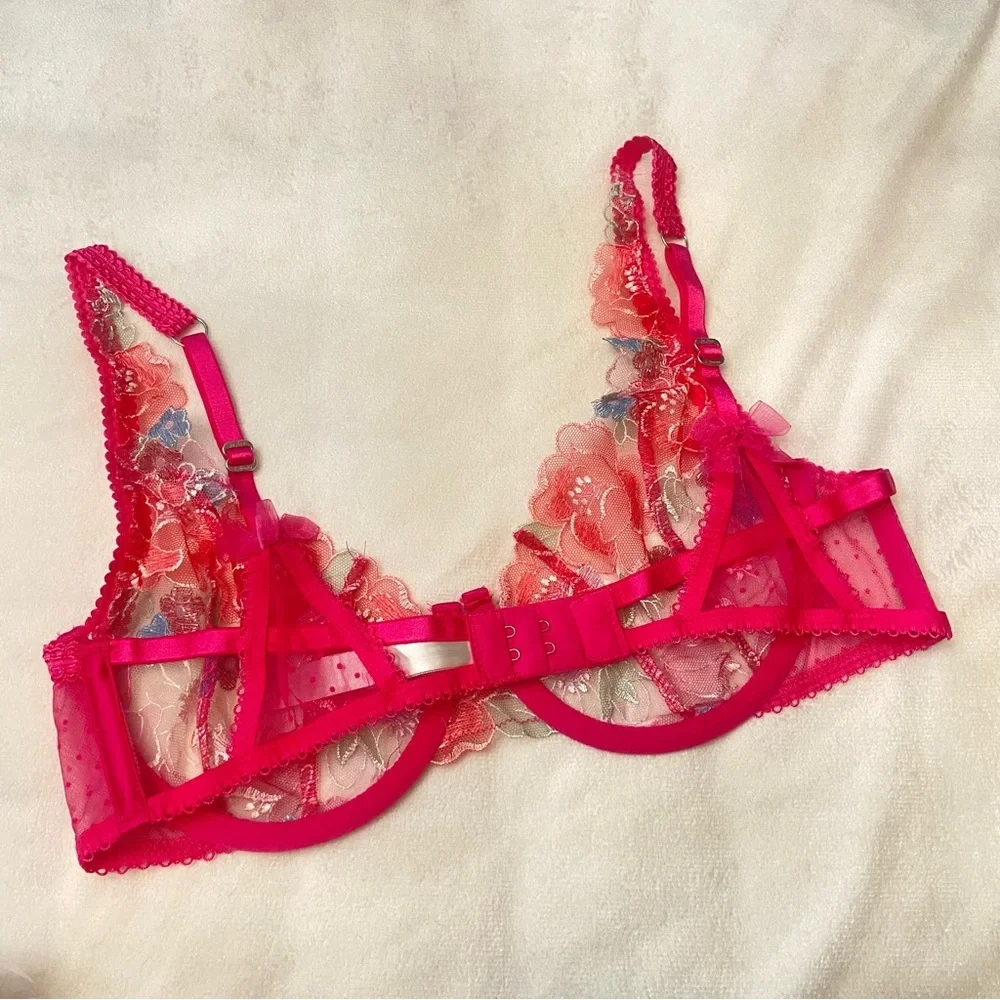 New! For Love and Lemons Luella flocked dot floral bra pink 3824 - Picture 5 of 11